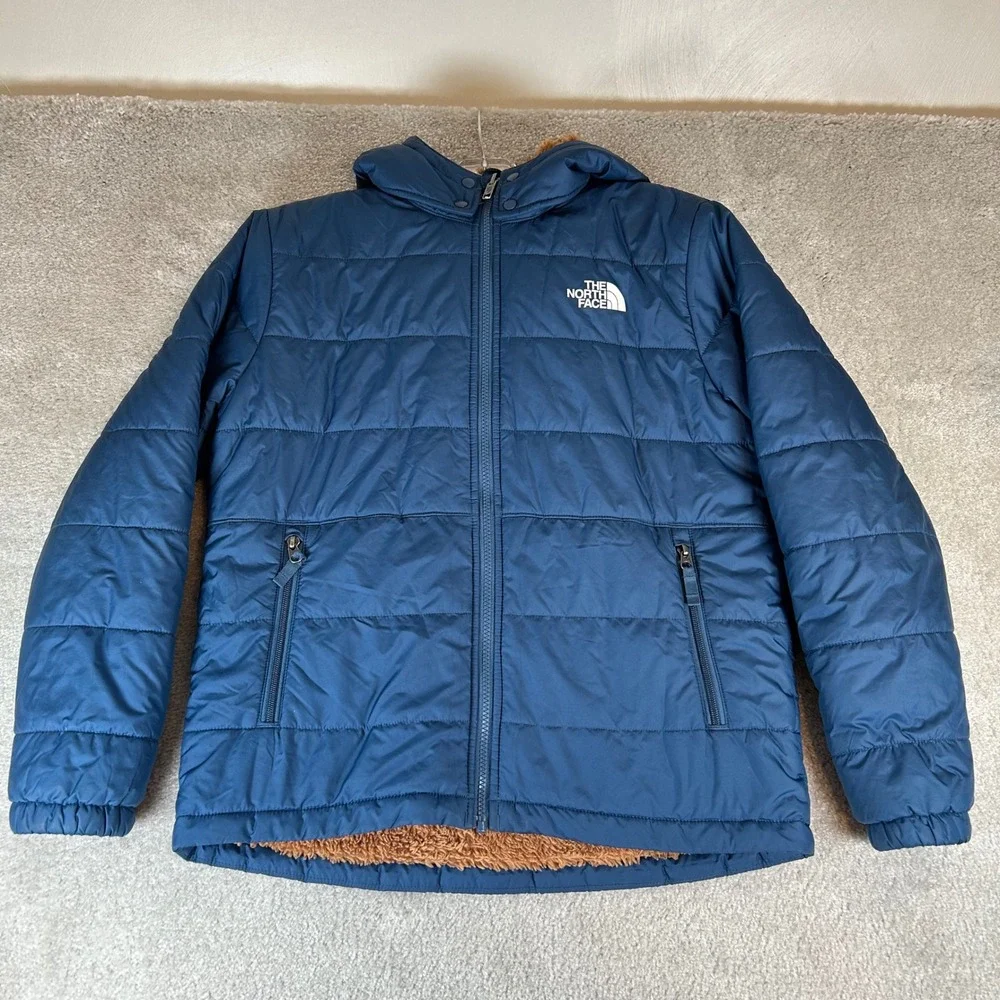 The North Face Reversible Mount Chimborazo Jacket Boys XL Navy Blue Brown Hooded